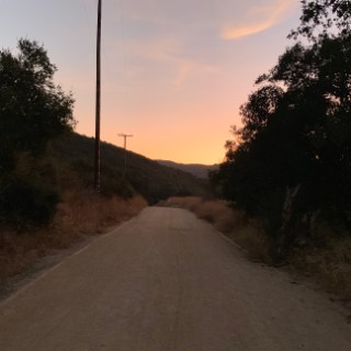 a train traveling down a dirt road