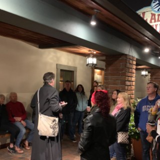 a group of people standing in a room