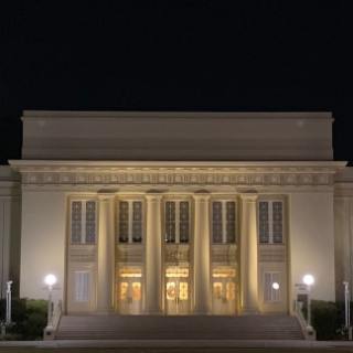 a large building in the background