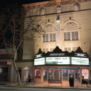 a store front at night