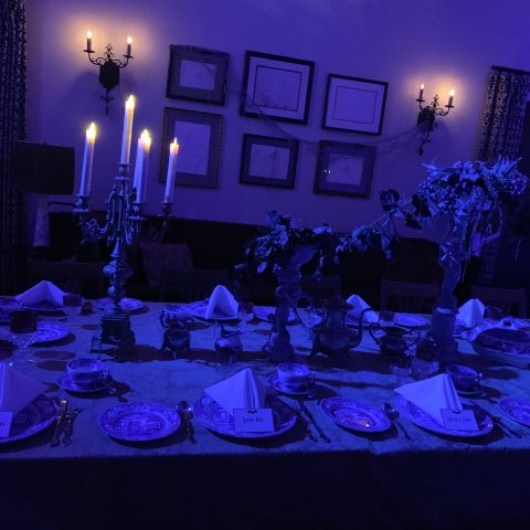 a group of people in a dark room