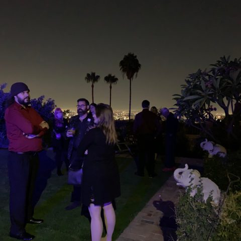 a group of people that are standing in the grass