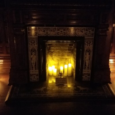 a building lit up at night