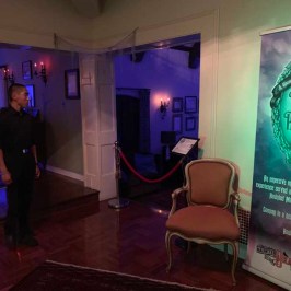 a group of people standing in a room