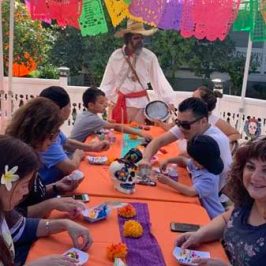 a group of people sitting at a table