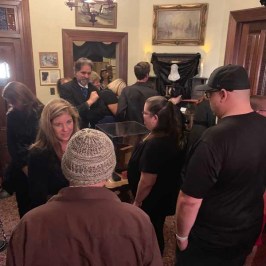 a group of people in a room