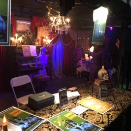 a store front at night