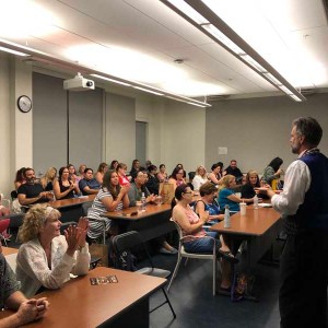 a group of people in a room