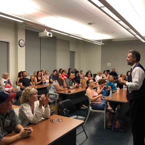 a group of people in a room